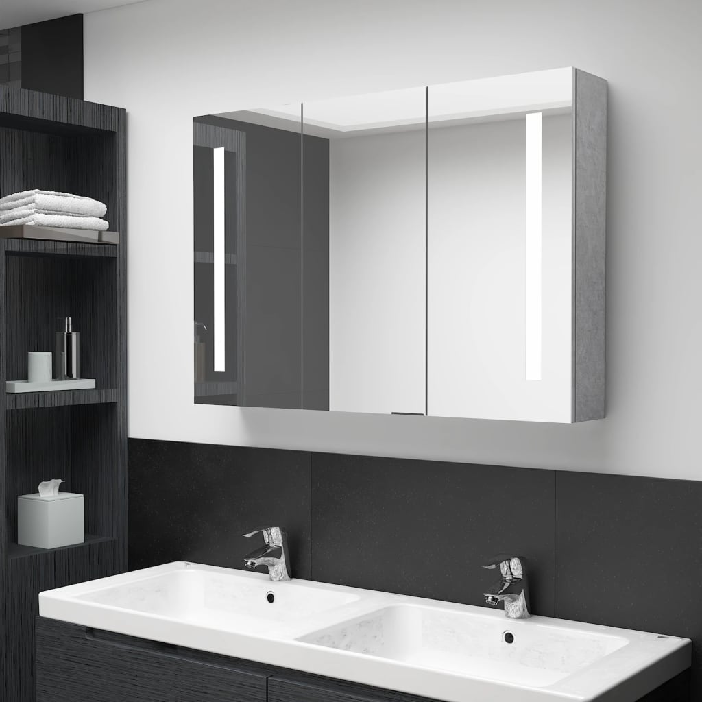 LED Bathroom Mirror Cabinet Concrete Grey 89x14x62 cm - Unbeatable Bargains
