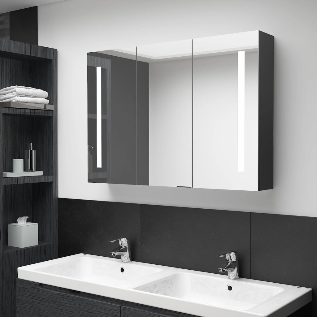 LED Bathroom Mirror Cabinet 89x14x62 cm Shining Black - Tyrell & Tyrell