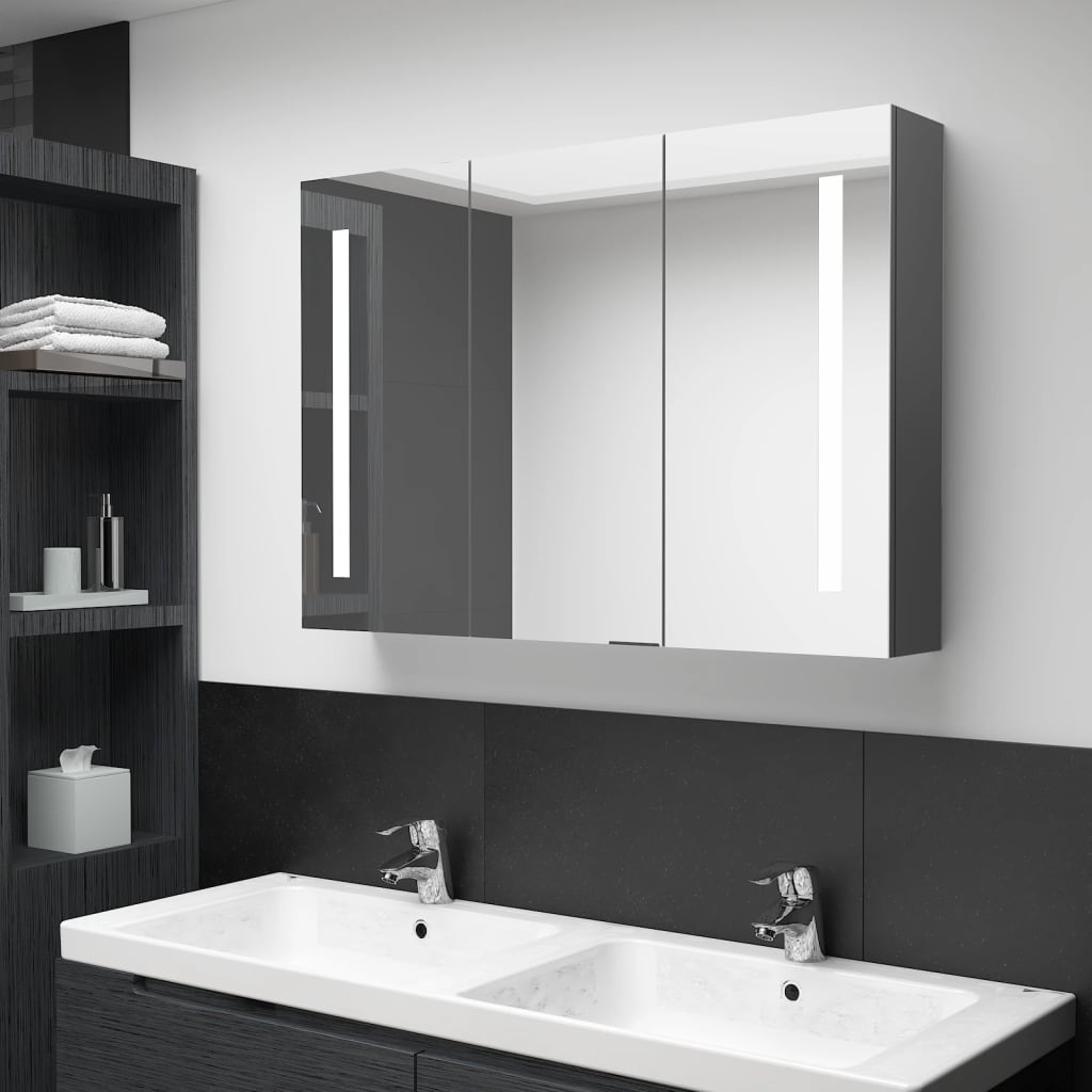 LED Bathroom Mirror Cabinet 89x14x62 cm Grey - Sid & Sam