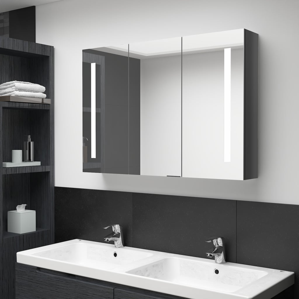 LED Bathroom Mirror Cabinet 89x14x62 cm Shining Grey - Discount Dealers