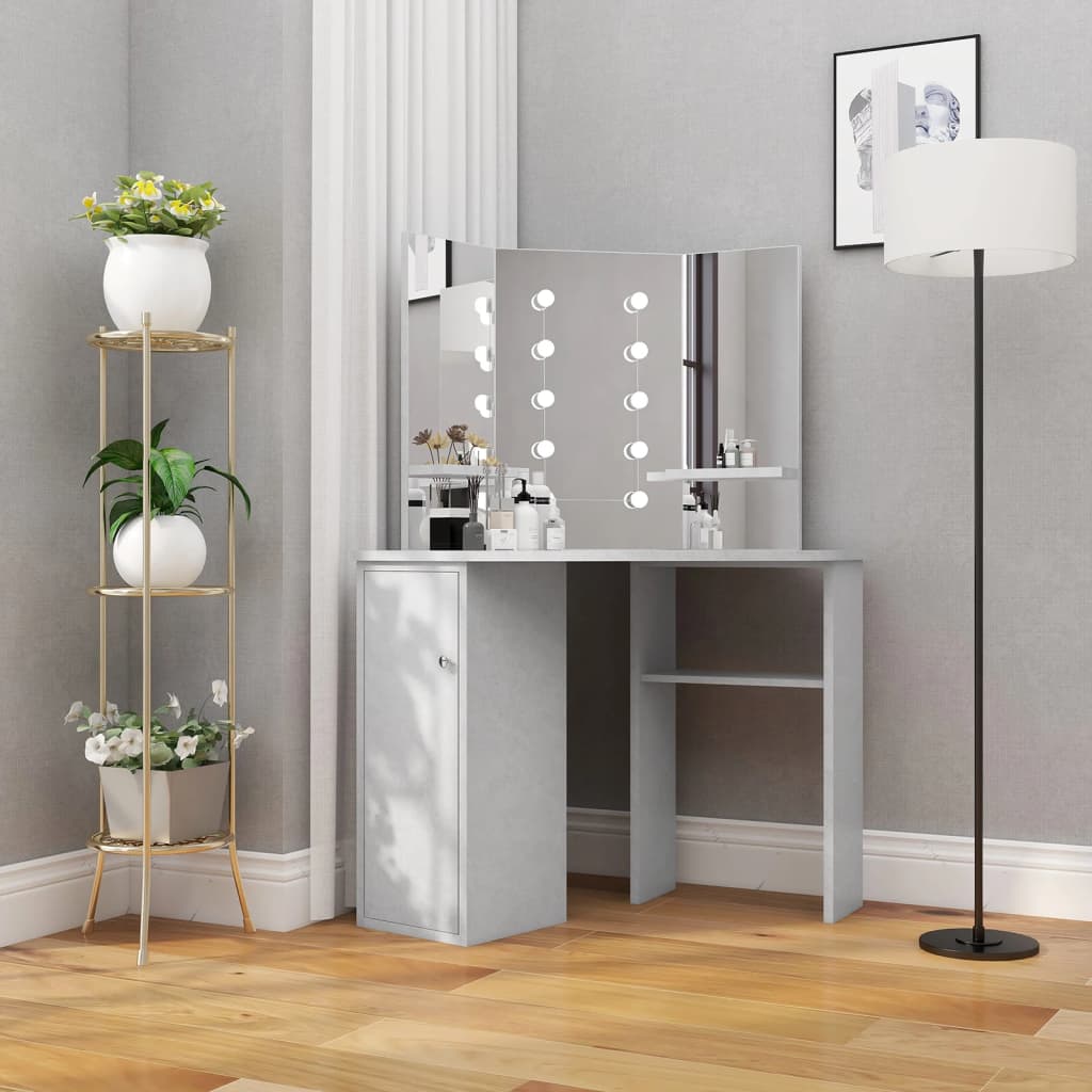 Corner Dressing Table with LED Concrete Grey 111x54x141.5 cm - Casper Homes