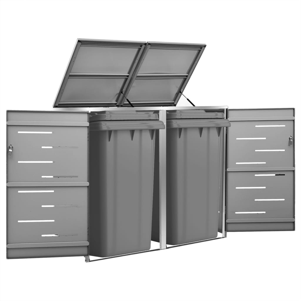 Double Wheelie Bin Shed 138x77.5x112.5 cm Stainless Steel - The Home Maker