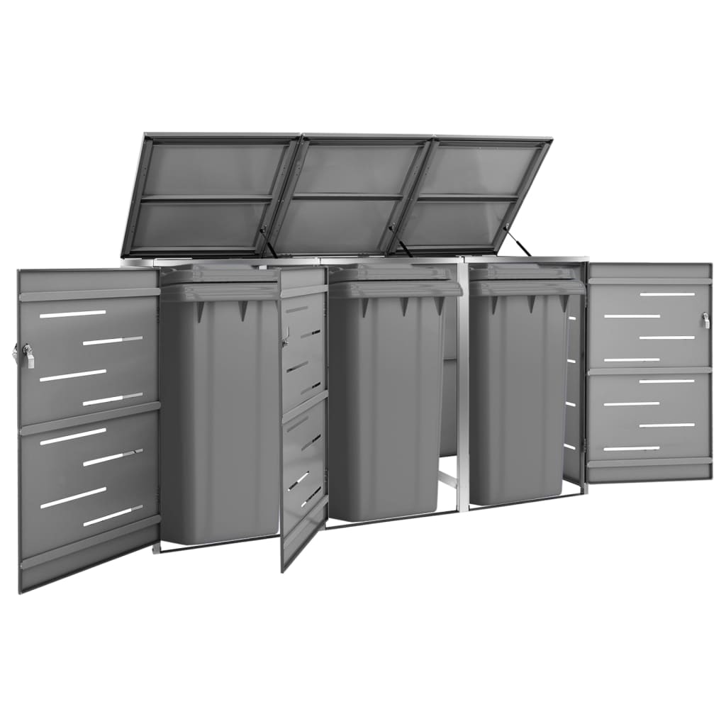Triple Wheelie Bin Shed 207x77.5x112.5 cm Stainless Steel - Merkel Designers