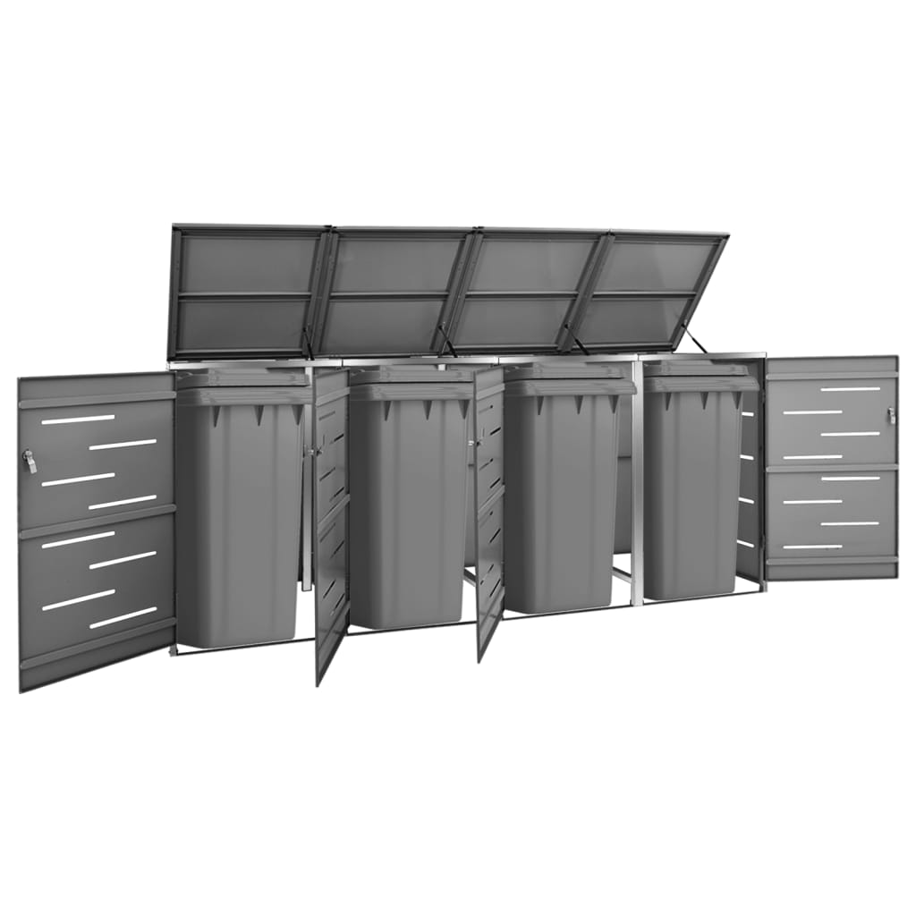 Quadruple Wheelie Bin Shed 276.5x77.5x112.5 cm Stainless Steel - The Home Maker