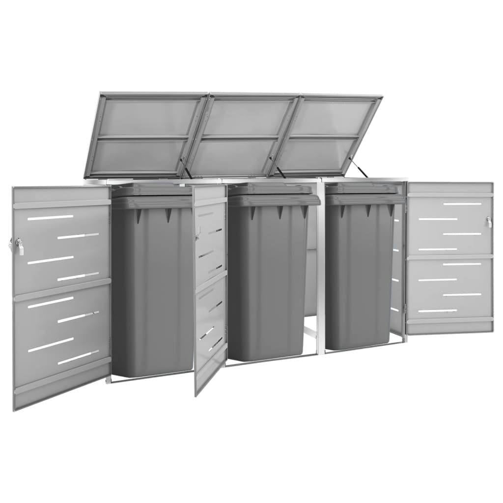 Triple Wheelie Bin Shed 207x77.5x112.5 cm Stainless Steel - The Home Maker