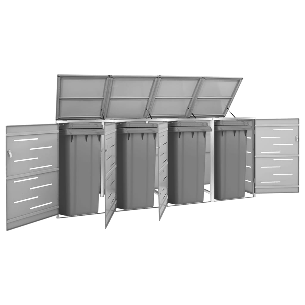Quadruple Wheelie Bin Shed 276.5x77.5x112.5 cm Stainless Steel - Sid & Sam