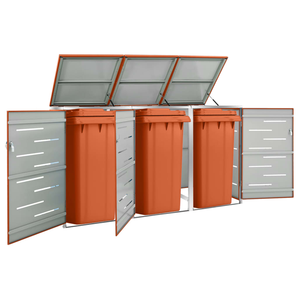 Triple Wheelie Bin Shed 207x77.5x112.5 cm Stainless Steel - All Things Good
