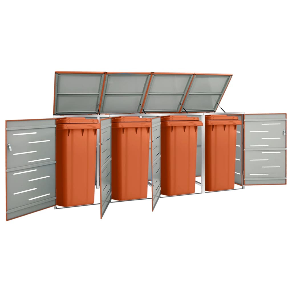 Quadruple Wheelie Bin Shed 276.5x77.5x112.5 cm Stainless Steel - Style and Chic
