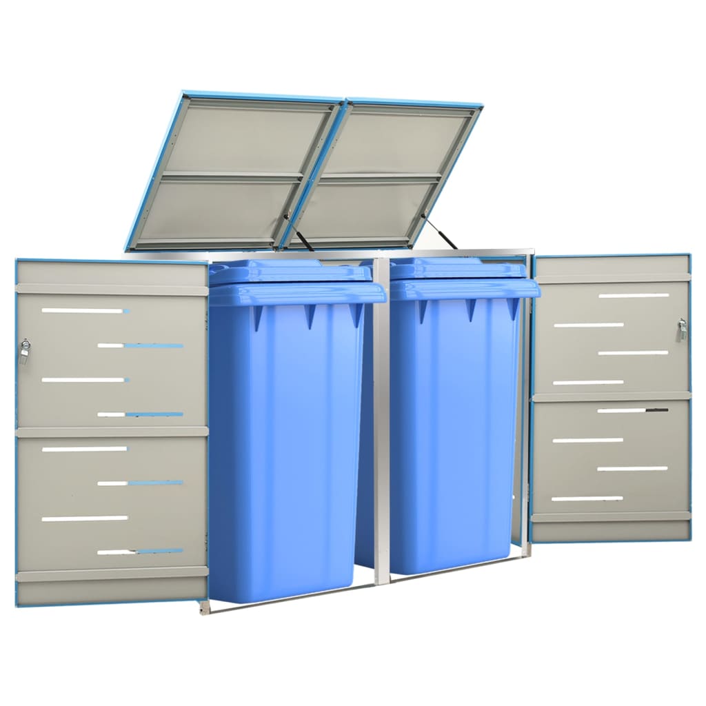 Double Wheelie Bin Shed 138x77.5x112.5 cm Stainless Steel - Discount Dealers