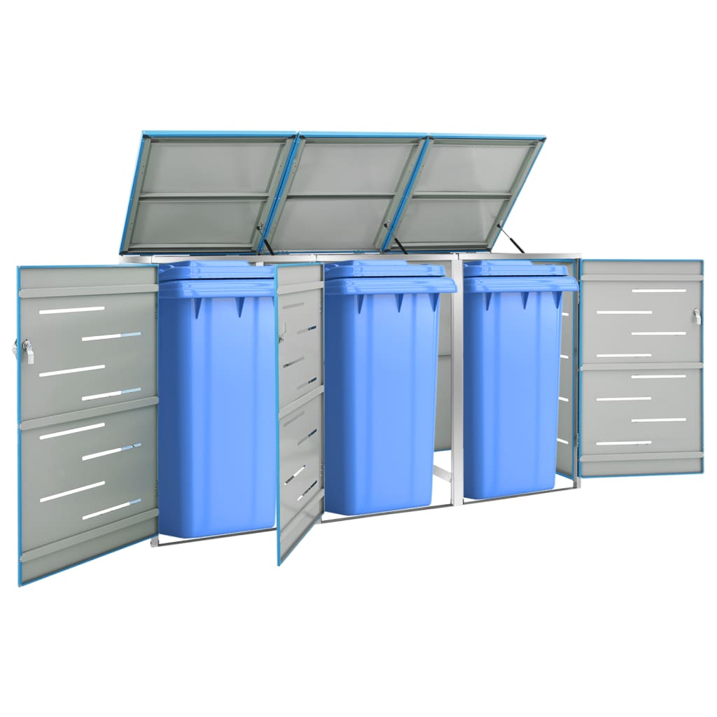Triple Wheelie Bin Shed 207x77.5x112.5 cm Stainless Steel - Merlin Deals