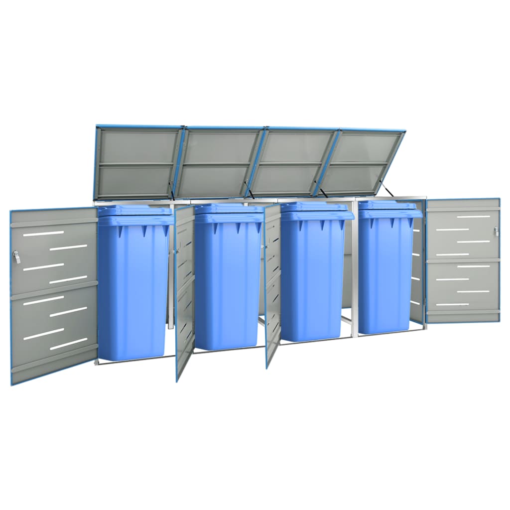 Quadruple Wheelie Bin Shed 276.5x77.5x112.5 cm Stainless Steel - Tyrell & Tyrell