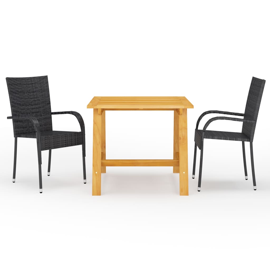3 Piece Garden Dining Set Black - Merkel Designers
