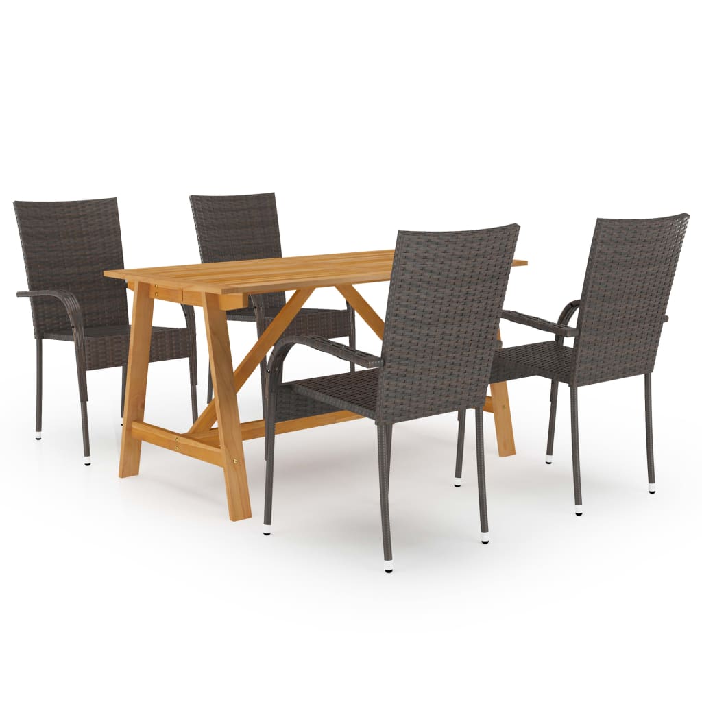 5 Piece Garden Dining Set Brown - Merkel Designers