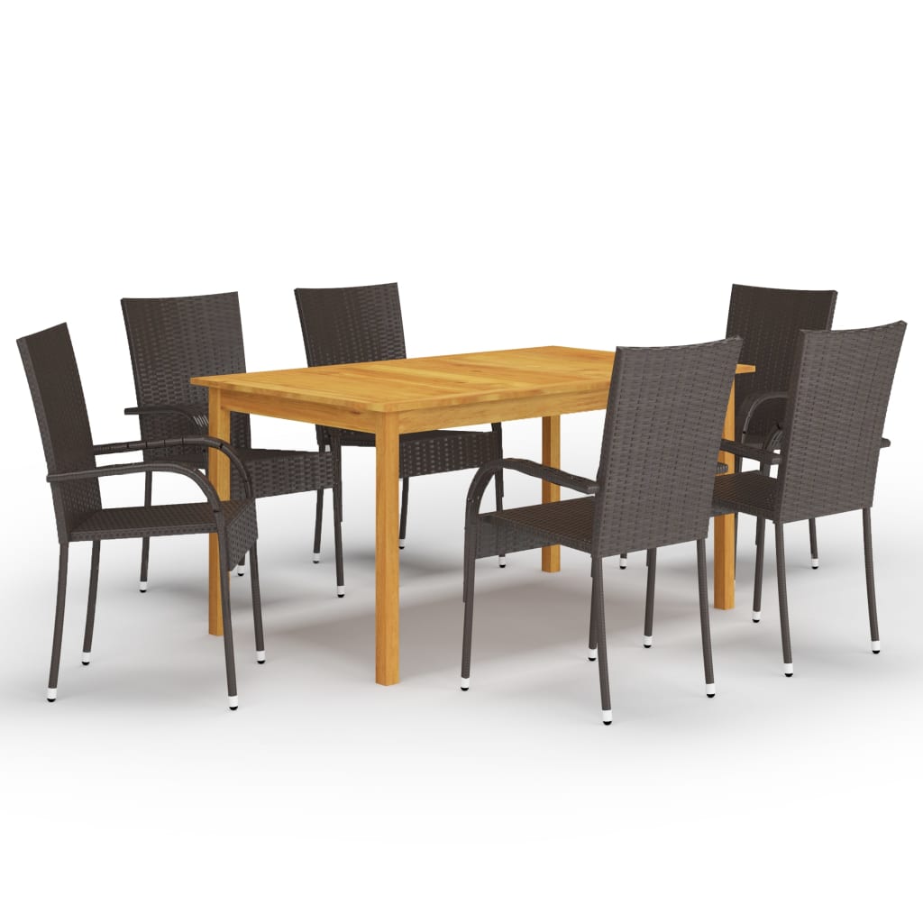 7 Piece Garden Dining Set Brown - Casper Homes