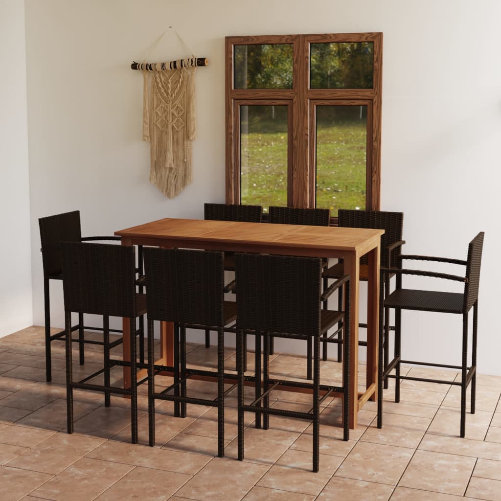 9 Piece Garden Bar Set Brown - Merlin Deals