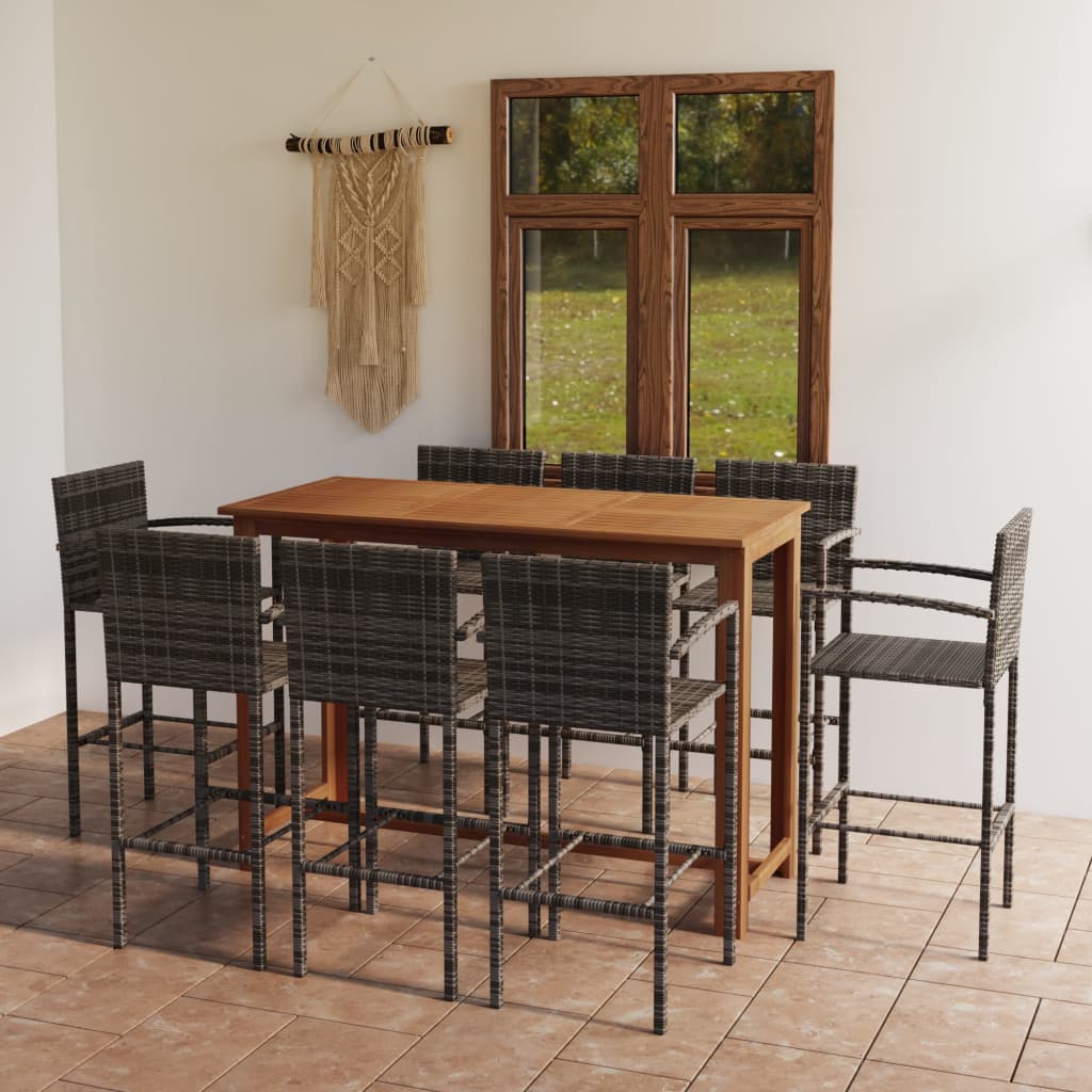 9 Piece Garden Bar Set Grey - Discount Dealers