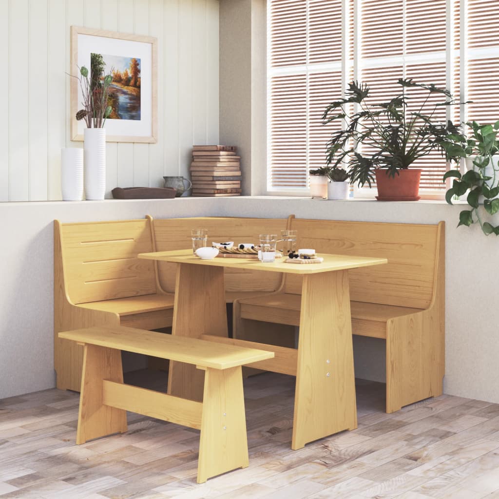 Corner Bench REINE 151 cm Honey Brown Solid Wood Pine - Direct Imports