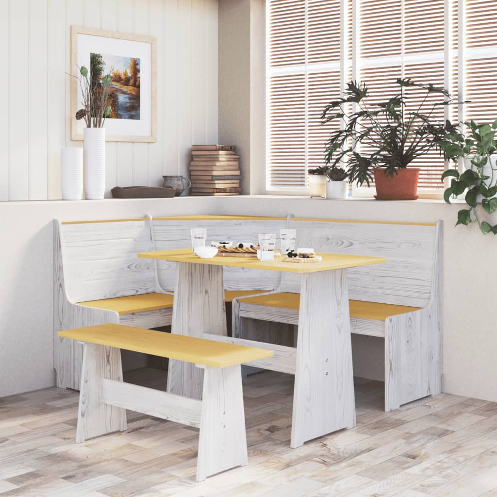 Corner Bench REINE 151 cm Honey Brown&White Solid Wood Pine - Direct Imports