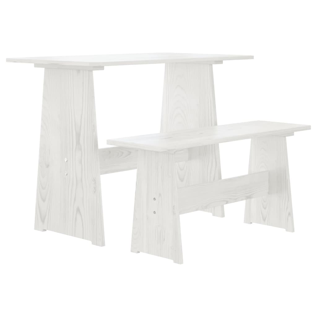 Dining Table with Bench White Solid Pinewood - The Home Maker