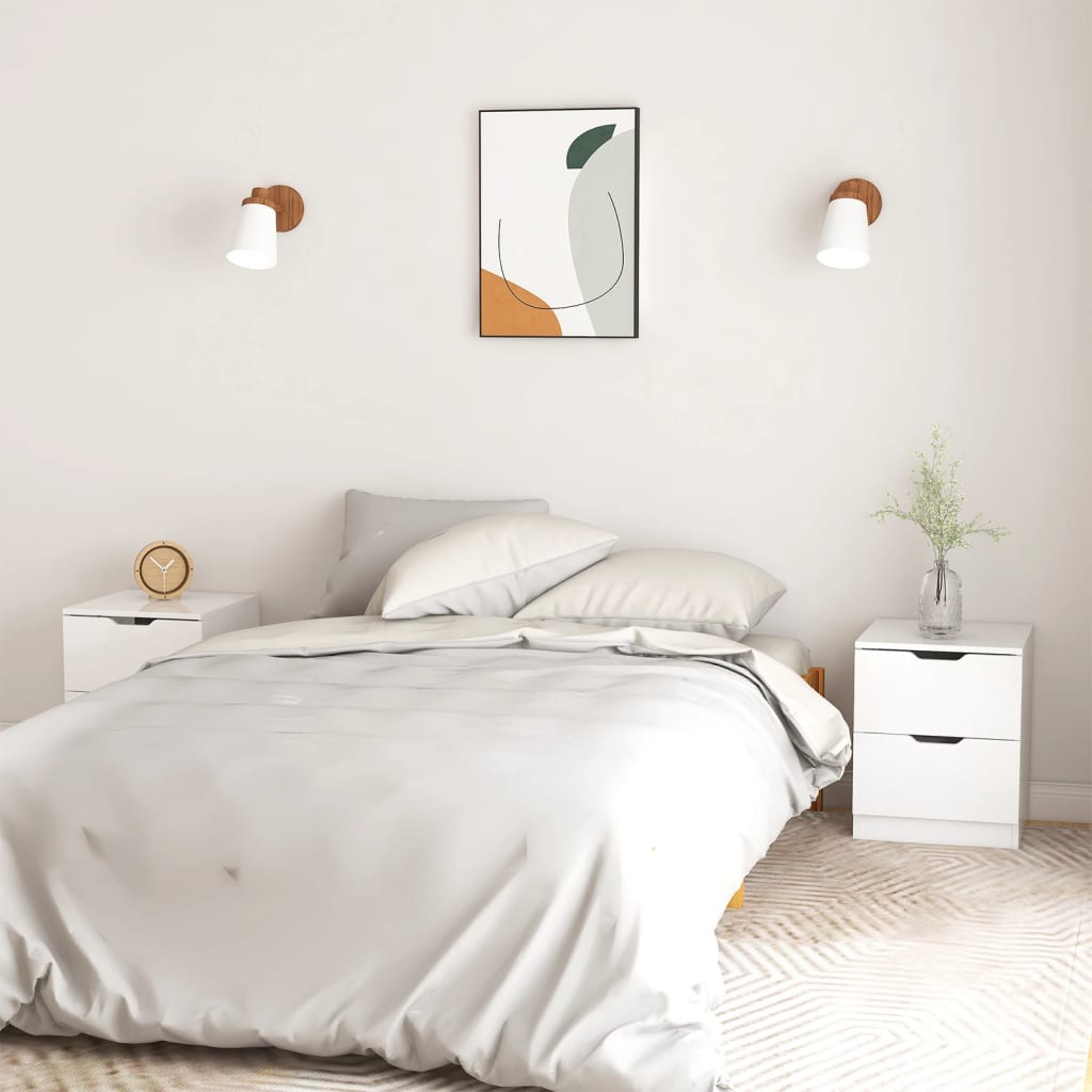 Bedside Table - MANNING Rio 2 Piece Nightstand High Gloss White 40cm - Design Hut