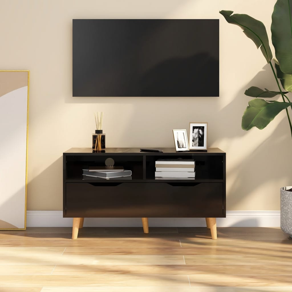 TV Cabinet High Gloss Black 90x40x48.5 cm Engineered Wood - Brittle & Co