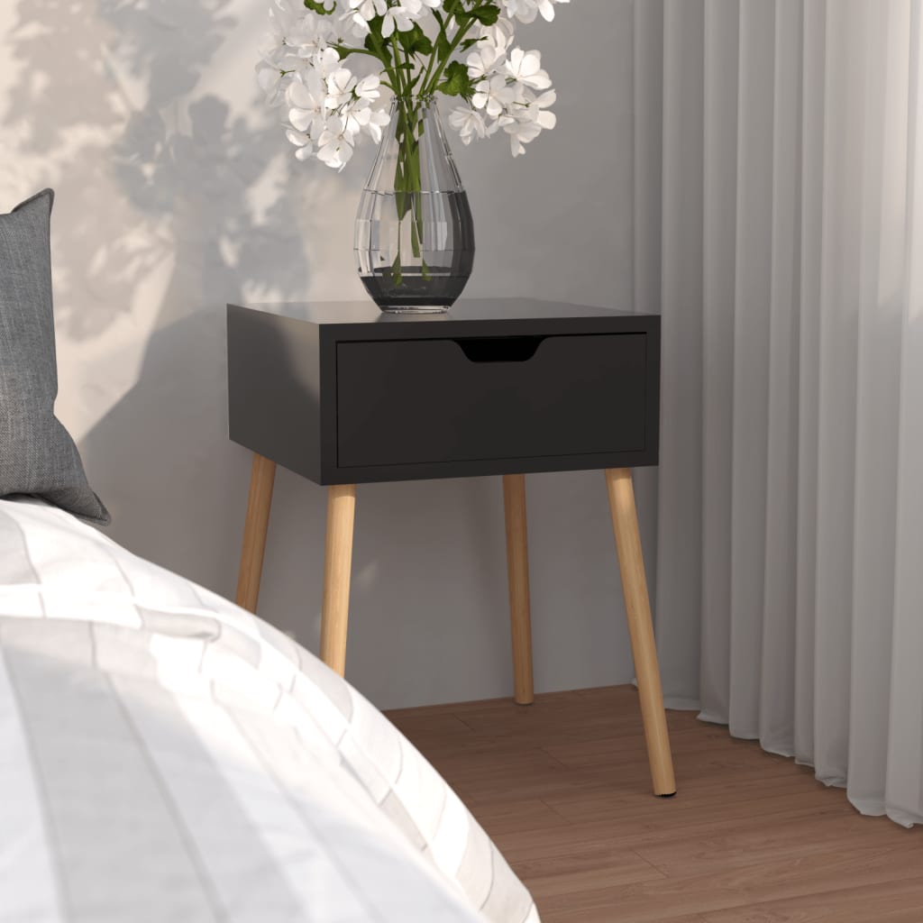 Bedside Table - MADISON Nightstand High Gloss Black 40cm - Decor Base