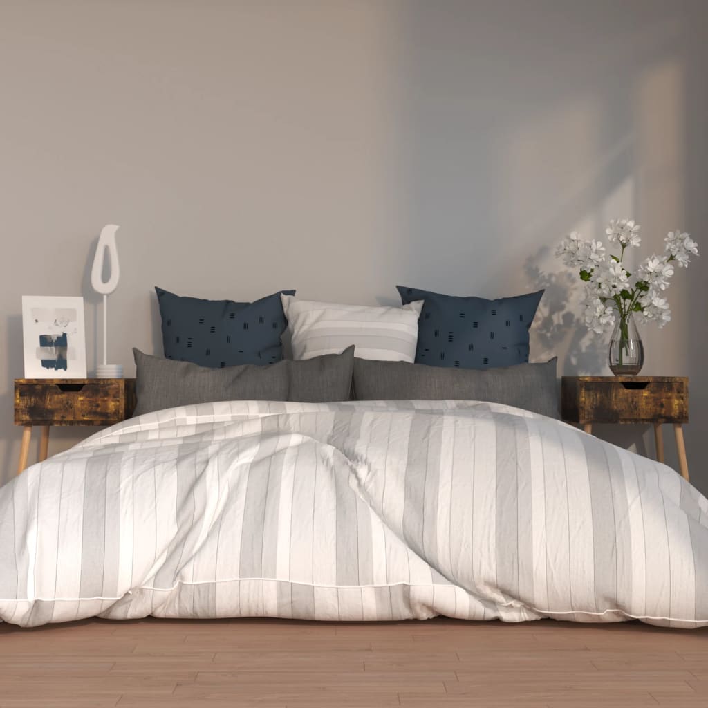 Bedside Table - MADISON 2 Piece Nightstand Smoked Oak 40cm - All Things Good