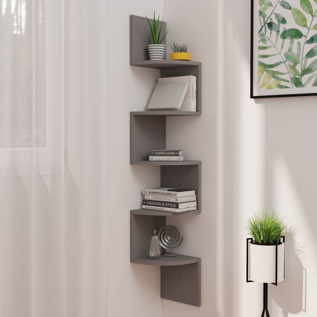 Wall Corner Shelf Grey 19x19x123 cm Engineered Wood - Millennium Furniture