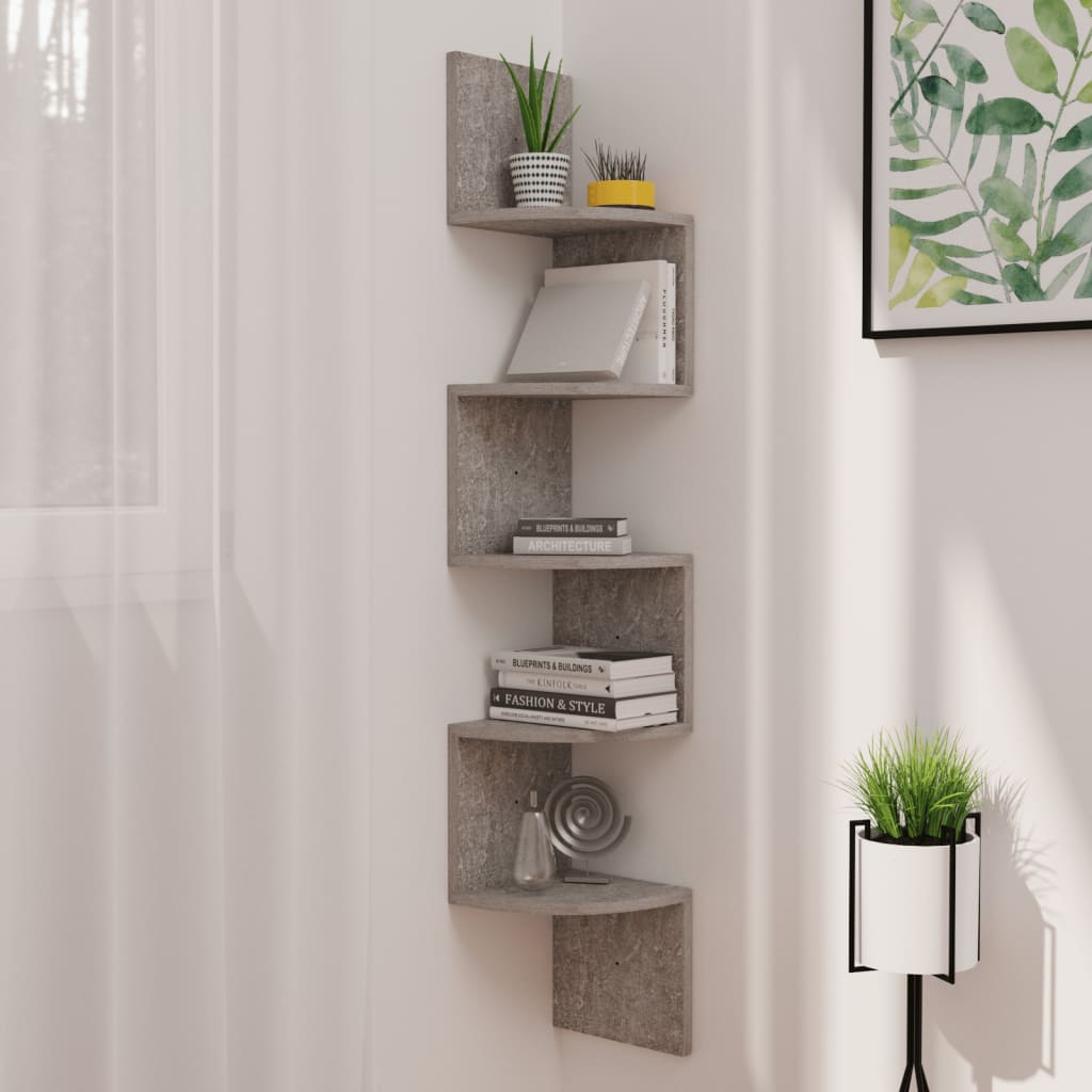 Wall Corner Shelf Concrete Grey 19x19x123 cm Engineered Wood - Decor Base