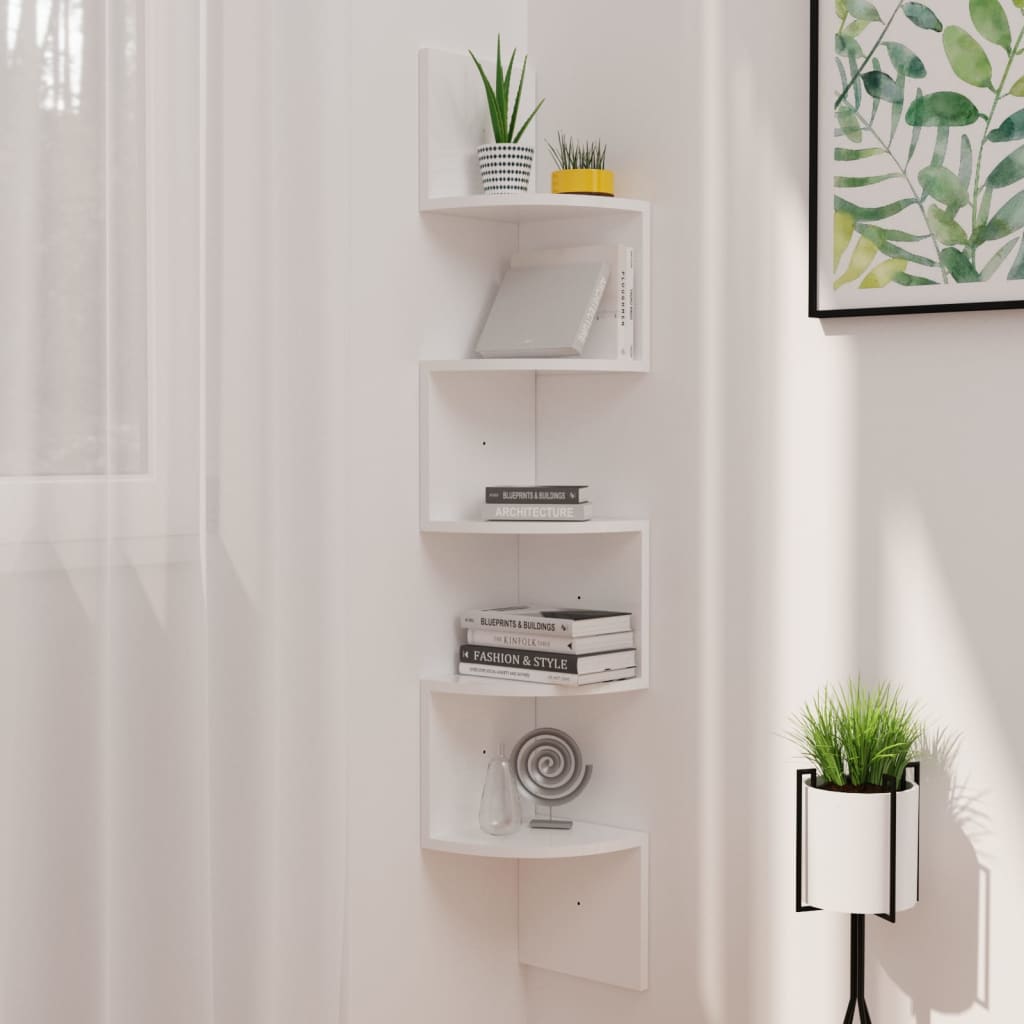 Wall Corner Shelf High Gloss White 19x19x123 cm Engineered Wood - Tyrell & Tyrell