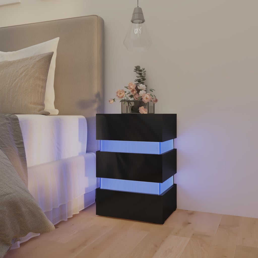Bedside Table - EVERETT Nightstand High Gloss Black 45cm - Casper Homes
