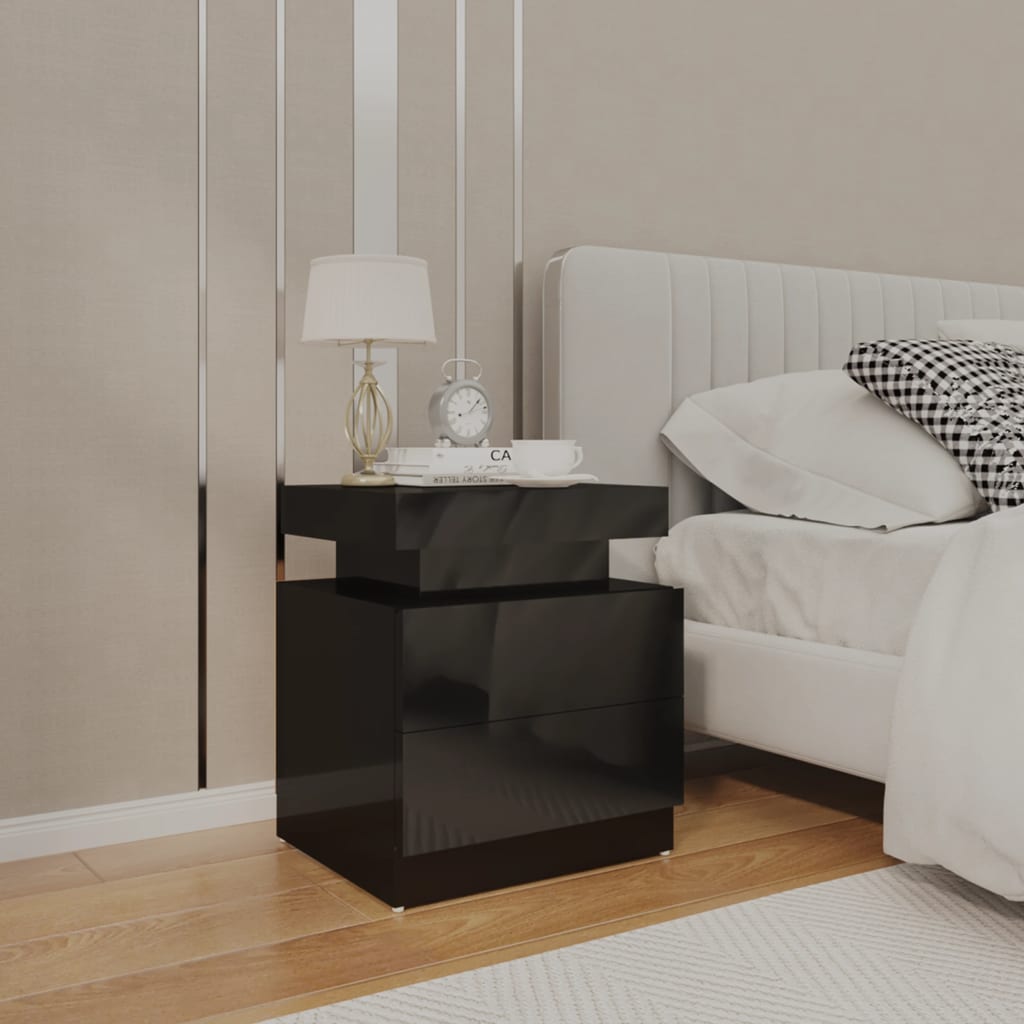 Bedside Table - FARGO Nightstand High Gloss Black 45cm - Decor Base