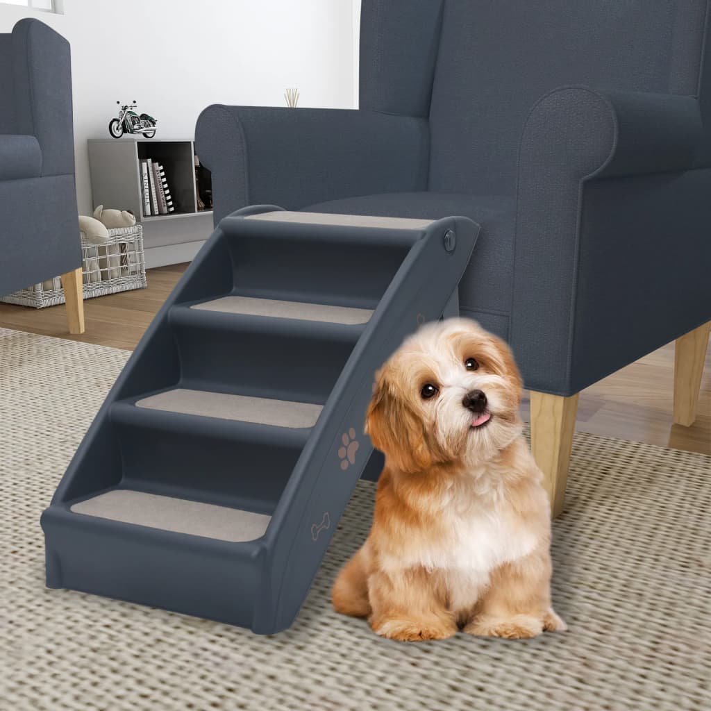 Folding 4-Step Dog Stairs Dark Grey - Merkel Designers