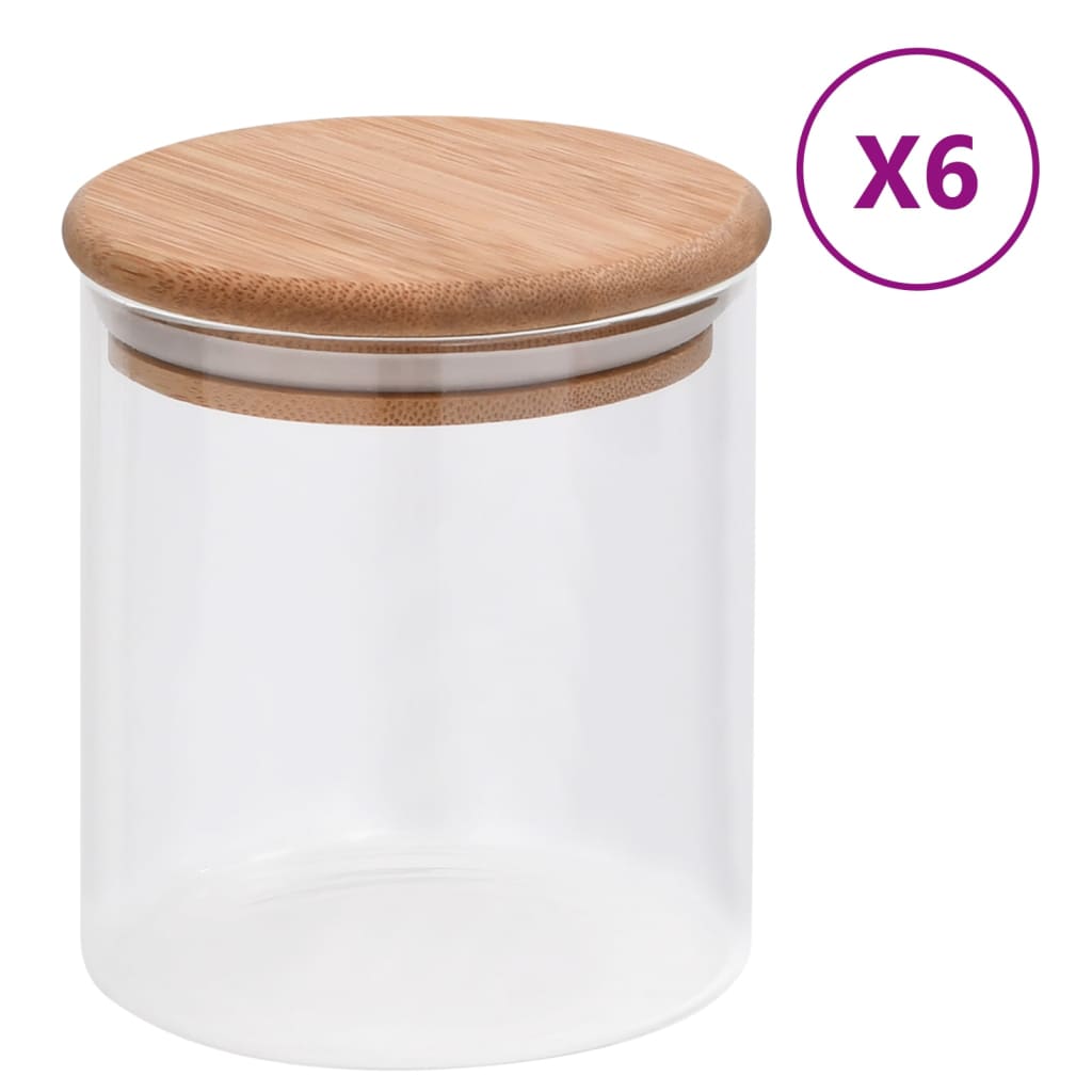 Storage Glass Jars with Bamboo Lid 6 pcs 600 ml - R and M Furniture