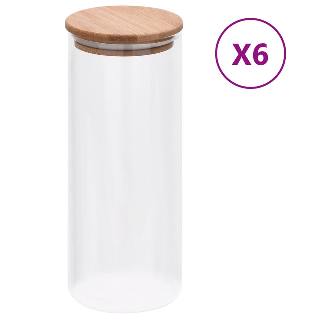 Storage Glass Jars with Bamboo Lid 6 pcs 1000 ml - Millennium Furniture