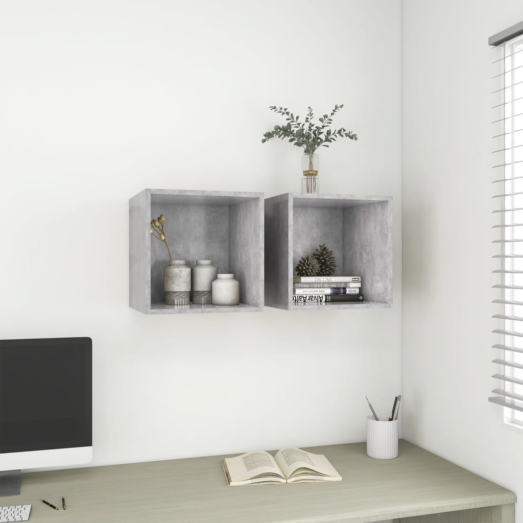 Wall Cabinets 2 pcs Concrete Grey 37x37x37 cm Engineered Wood - Design Hut
