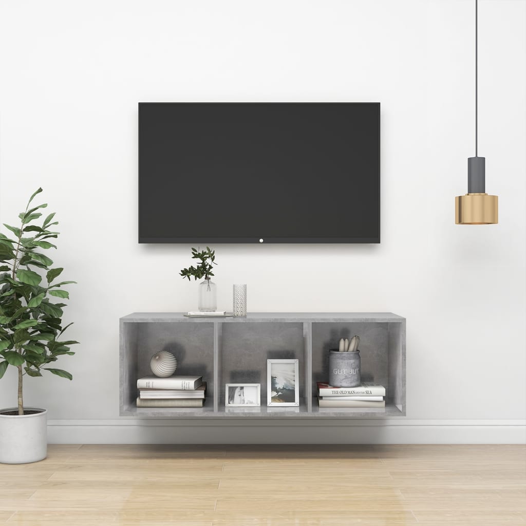 Wall-mounted TV Cabinet Concrete Grey 37x37x107 cm Engineered Wood - Brittle & Co