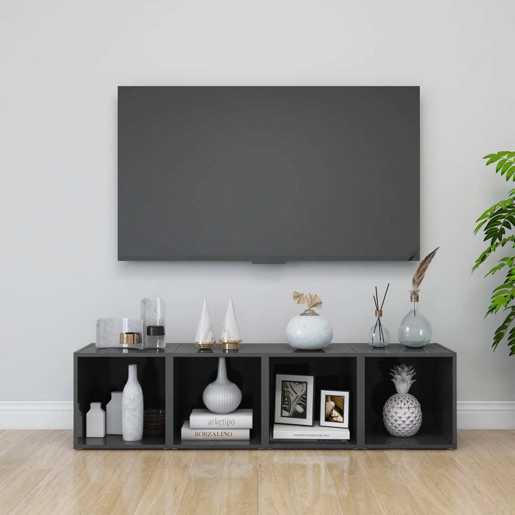 TV Cabinets 4 Pieces High Gloss Grey 37x35x37 cm Engineered Wood - Direct Imports
