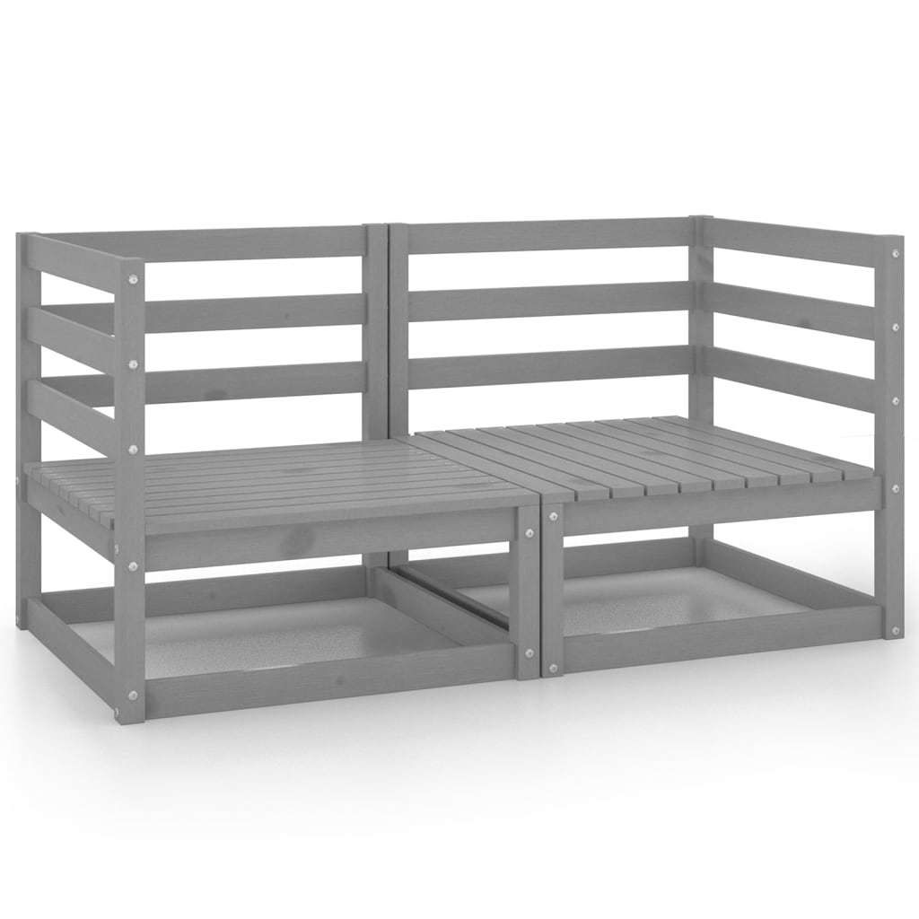 Garden Corner Sofas 2 pcs Grey Solid Wood Pine - Design Hut