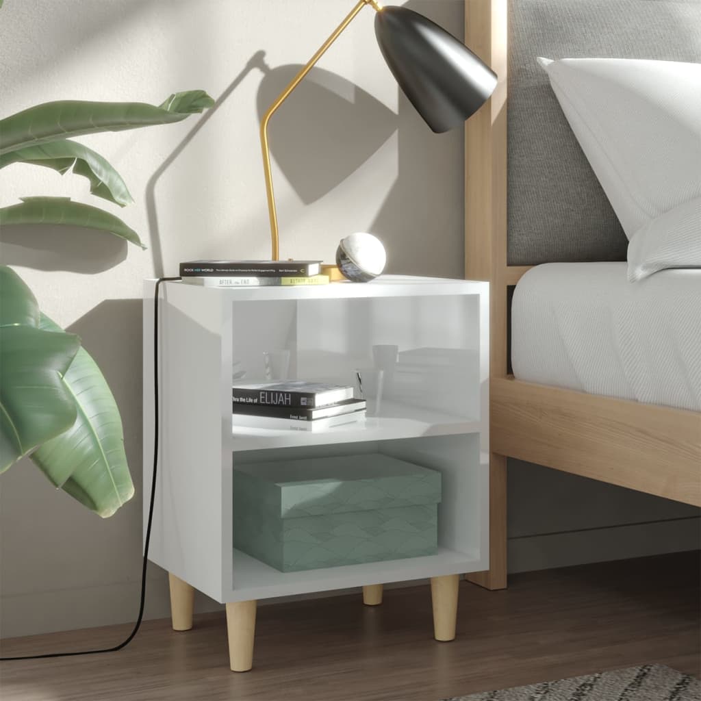 Bedside Table - ABERDEEN Sienna 2 Piece Nightstand High Gloss White 40cm - Millennium Furniture