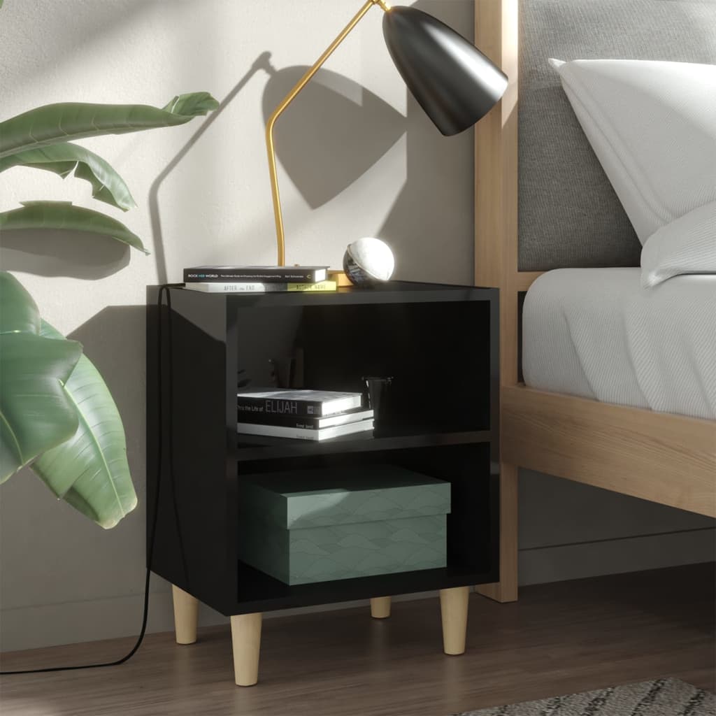 Bedside Table - ABBOTT Roy Nightstand High Gloss Black 40cm - Design Hut