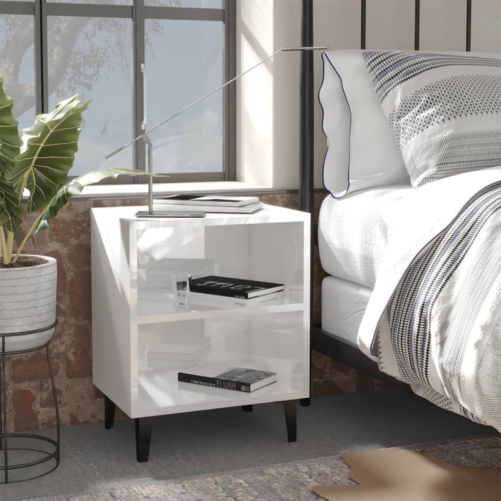 Bedside Table - WATERLOO Greer 2 Piece Nightstand High Gloss White 40cm - Decor Base