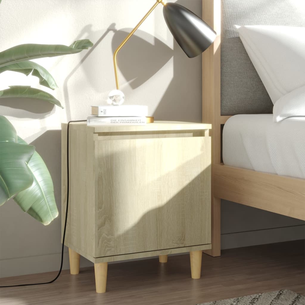 Bed Cabinet with Solid Wood Legs Sonoma Oak 40x30x50 cm - Casper Homes