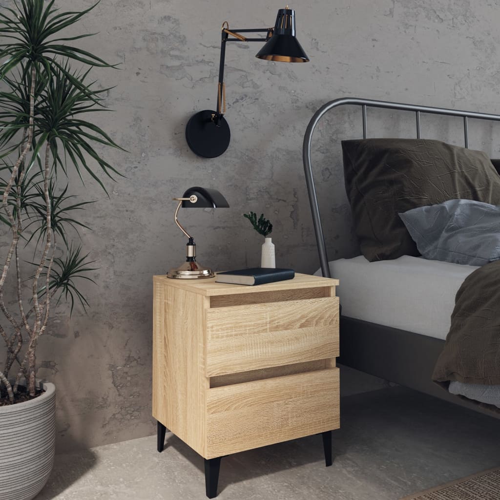 Bedside Table - PHOENIX 2 Piece Nightstand Sonoma Oak 40cm - Design Hut