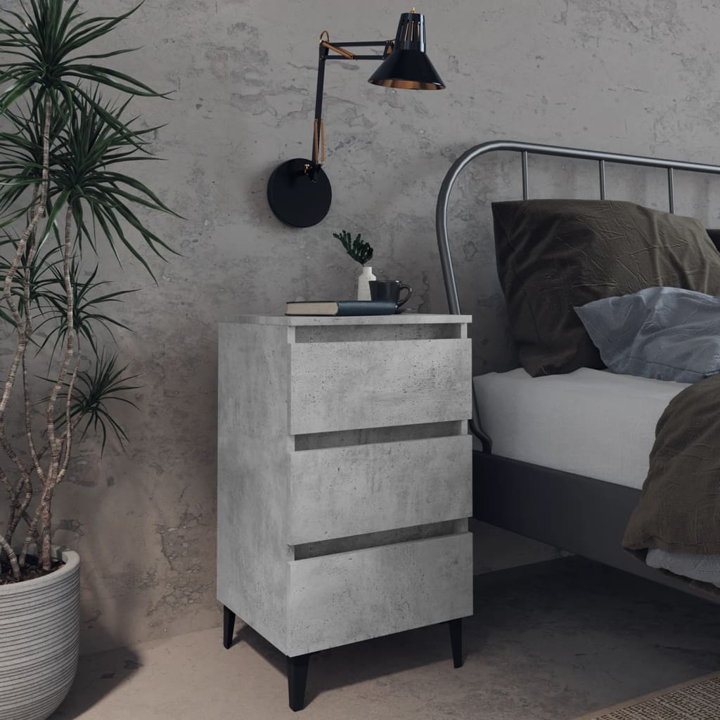 Bedside Table - MORGAN Nightstand Concrete Grey 40cm - Millennium Furniture
