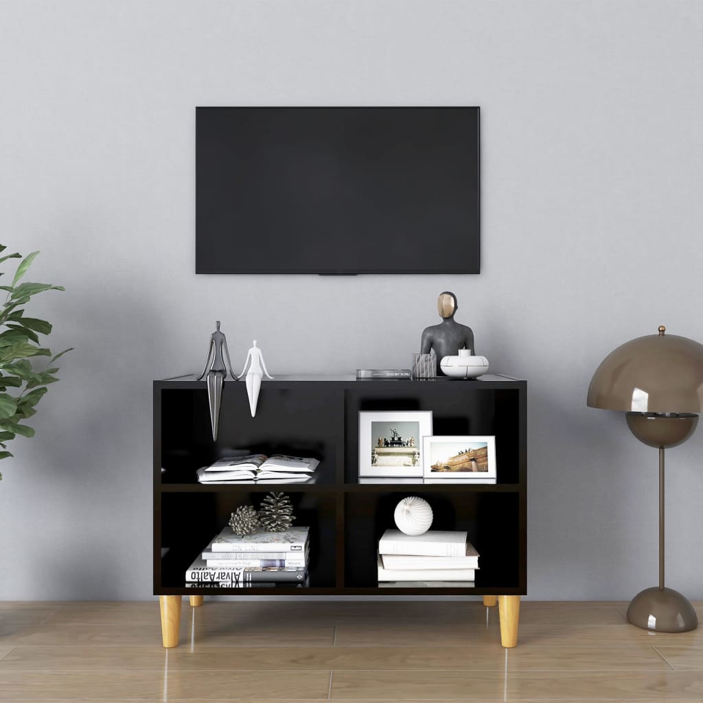 TV Cabinet with Solid Wood Legs Black 69.5x30x50 cm - Millennium Furniture