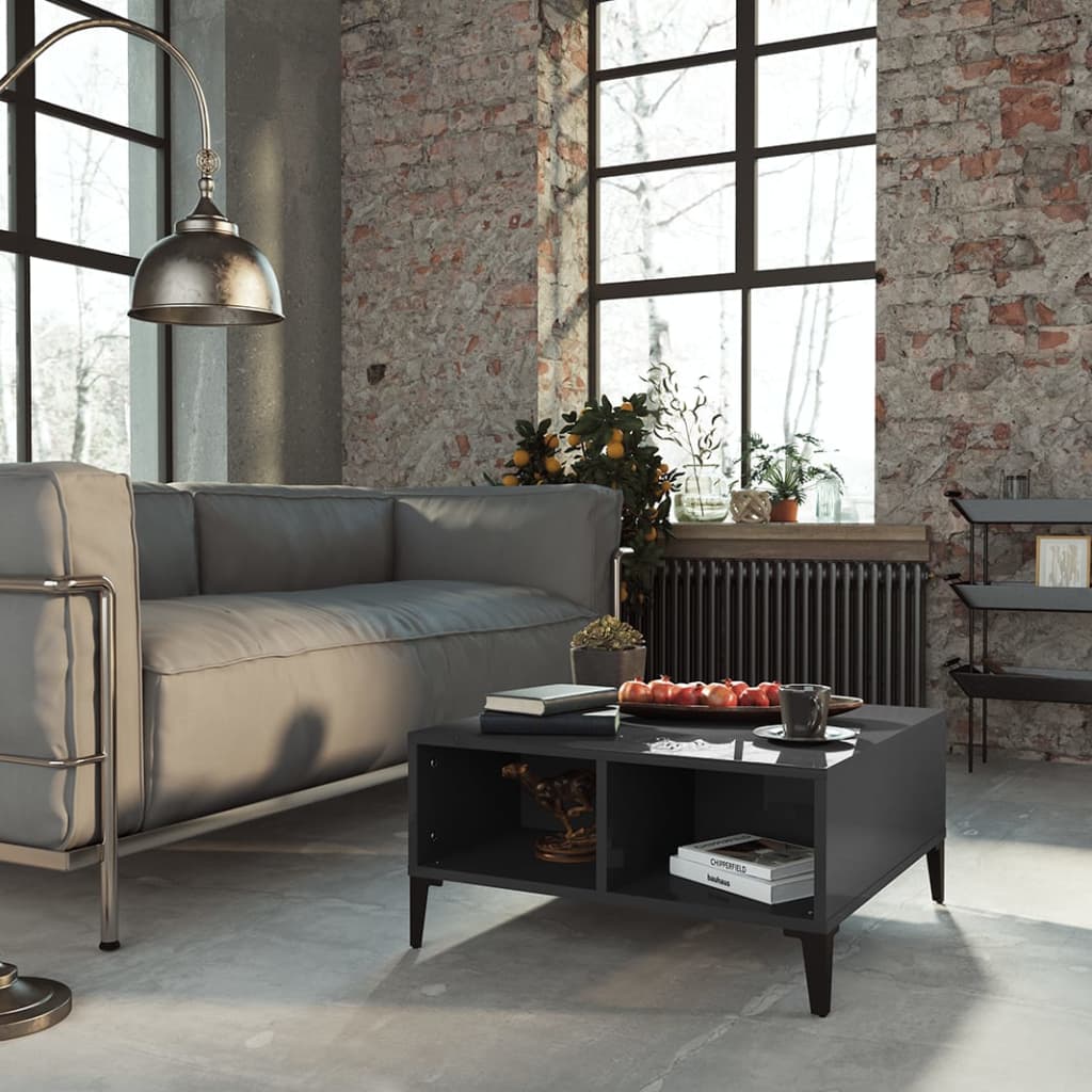 Coffee Table High Gloss Grey 60x60x30 cm Engineered Wood - Sid & Sam