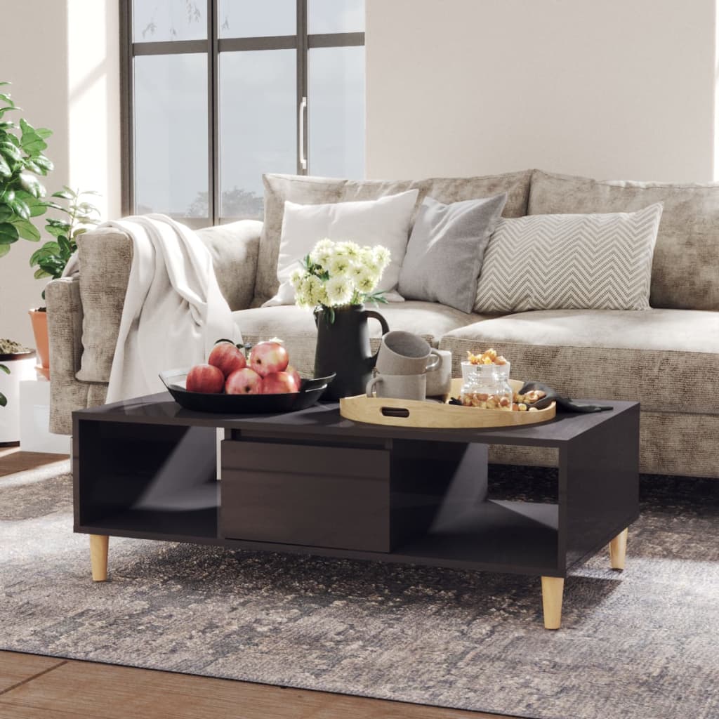 Coffee Table High Gloss Grey 103.5x60x35 cm Engineered Wood - Design Hut