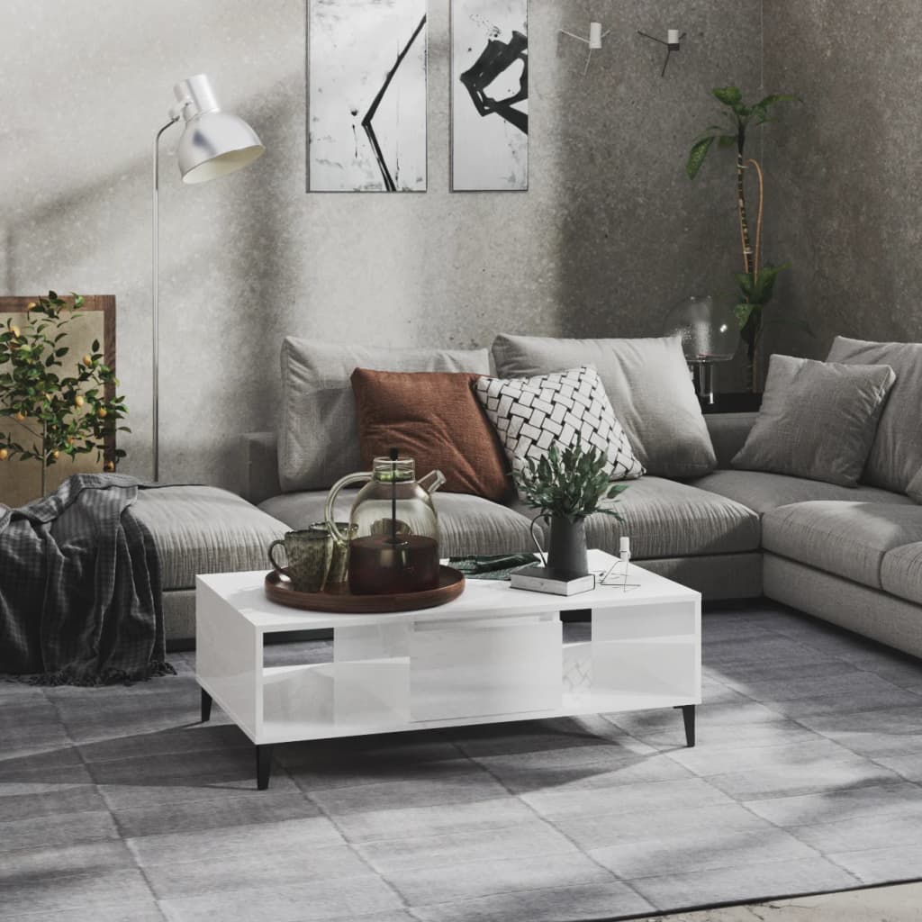 Coffee Table High Gloss White 103.5x60x35 cm Engineered Wood - Style and Chic