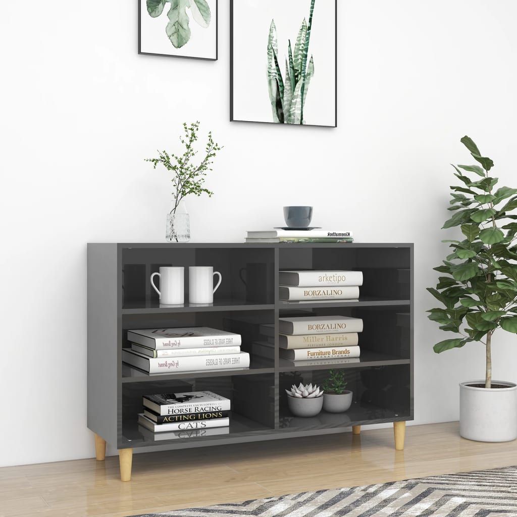 Sideboard High Gloss Grey 103.5x35x70 cm Engineered Wood - Decor Base